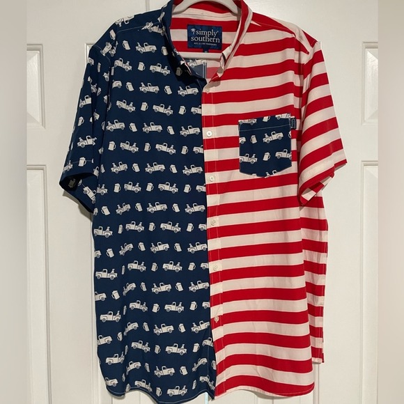 Simply Southern Americana Truck Beer Button Up Patriotic Shirt XL - Picture 2 of 7